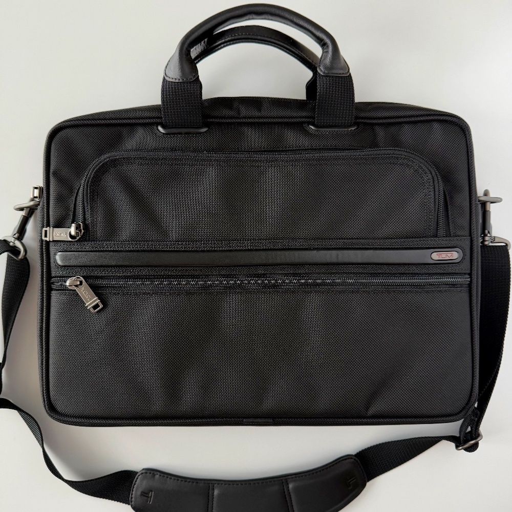 Tumi Slim Portfolio Expandable Laptop Briefcase in Black